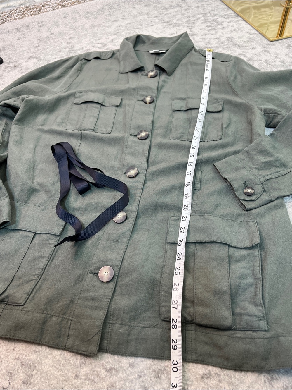 J. JILL UTILITY JACKET ARMY GREEN MILITARY SAFARI BUTTON UP LINEN BLEND SZ LG - Picture 13 of 13
